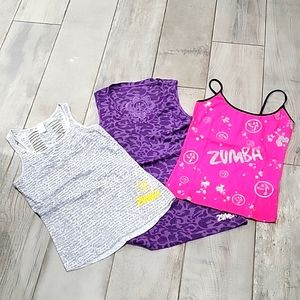 Zumba 3 pcs purple  gray and pink workout tanks  size xsmall and smalls